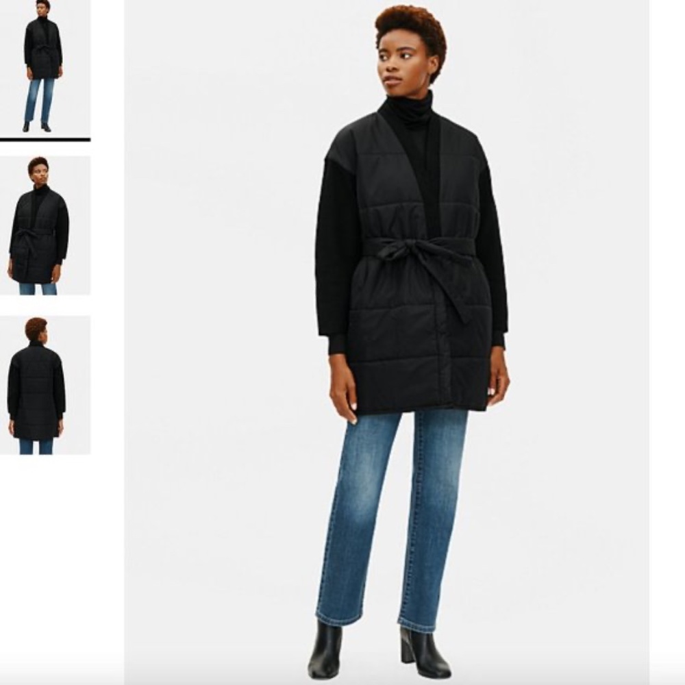 EILEEN FISHER Recycled Nylon Boiled Wool Puffer Coat Black L